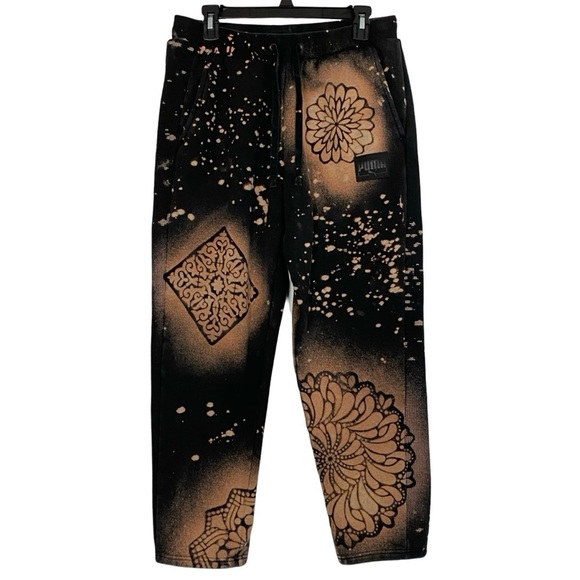 Puma Sweatpants Mens Size Large Upcycled Floral Joggers Sweats Leisure Pants - Picture 1 of 16